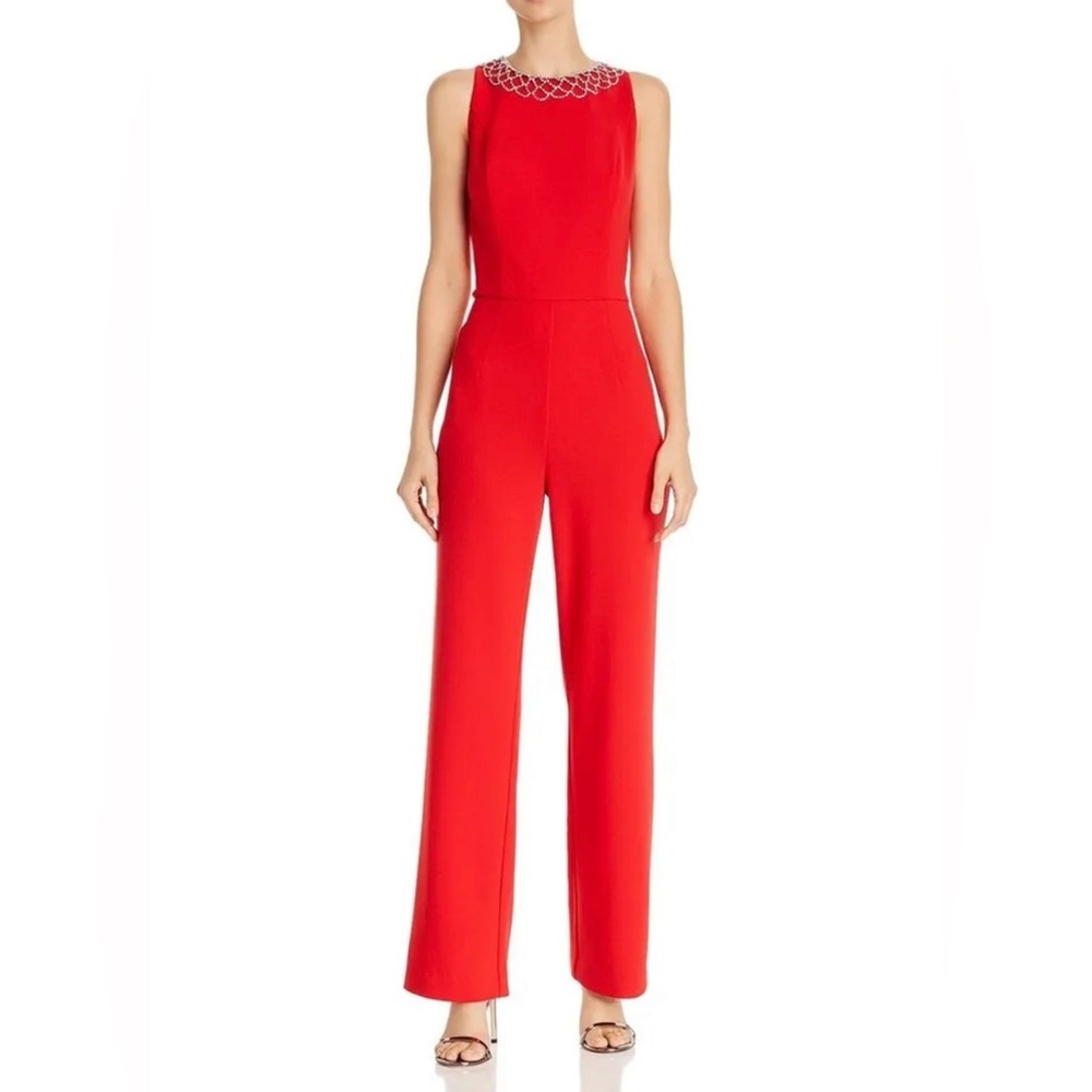 Laundry By Shelli Segal Red Women’s Embellished Crepe Jumpsuit Sz 2